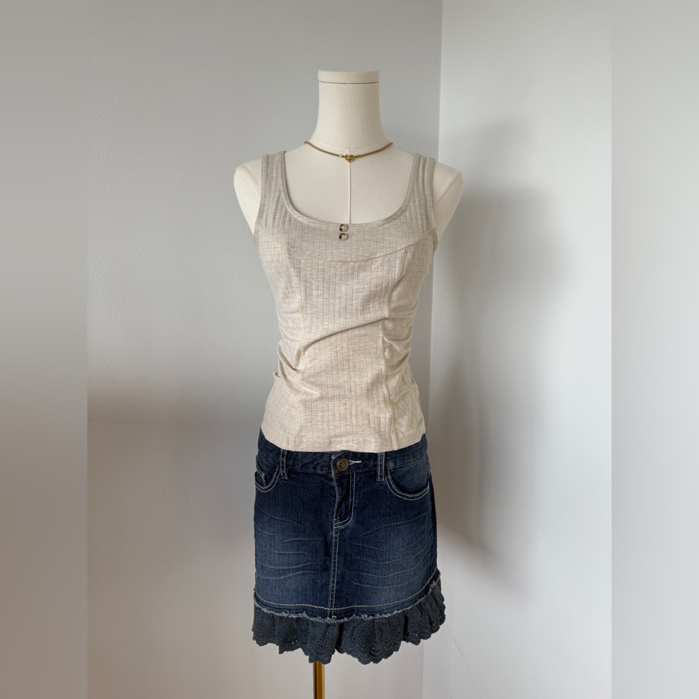 Beige Ribbed Henley Tank Top by Blush – M
